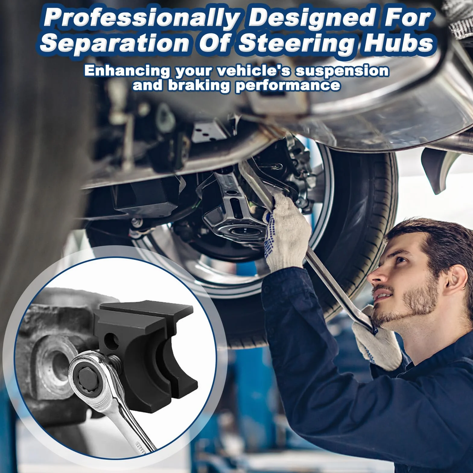 Separador Puntal Suspensión Vehículos, Herramienta Expansión con Guantes & Llave, Esparcidor Buje Dividido, Expansor Nudillo, Separadora Nudillos Dirección, Amortiguador para Auto Universal