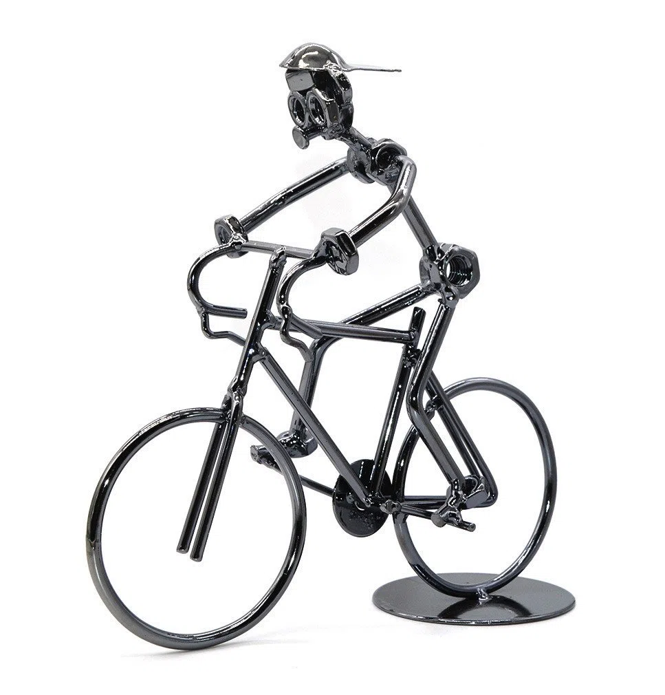 Escultura de metal retro clásica hecha a mano de hierro para bicicleta, decoración única de metal para los amantes de las bicicletas y las motocicletas