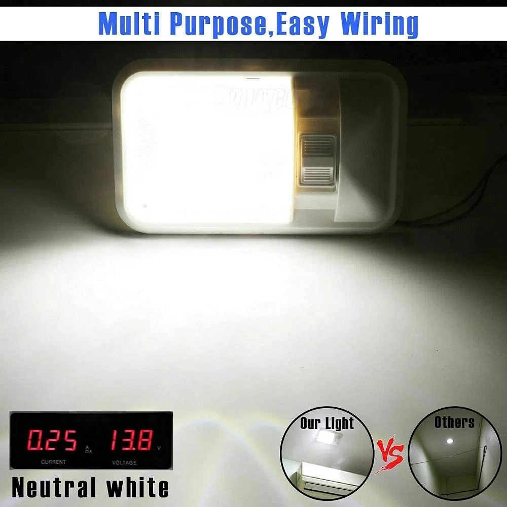 Lámpara de techo LED Baceyong de 12 V, adecuada para autocaravana, barco, remolque, con interruptor de encendido/apagado, blanco (1 juego)