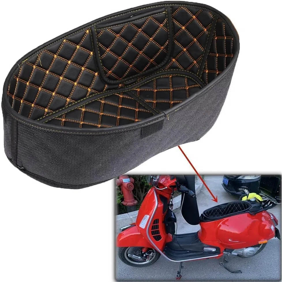 Accesorios para moto compatible con GTS300 GTS 300 trasero tronco cubo de almacenamiento funda para cojín cubierta cojín piel PU Pad accesorios maletero trasero (dorado)