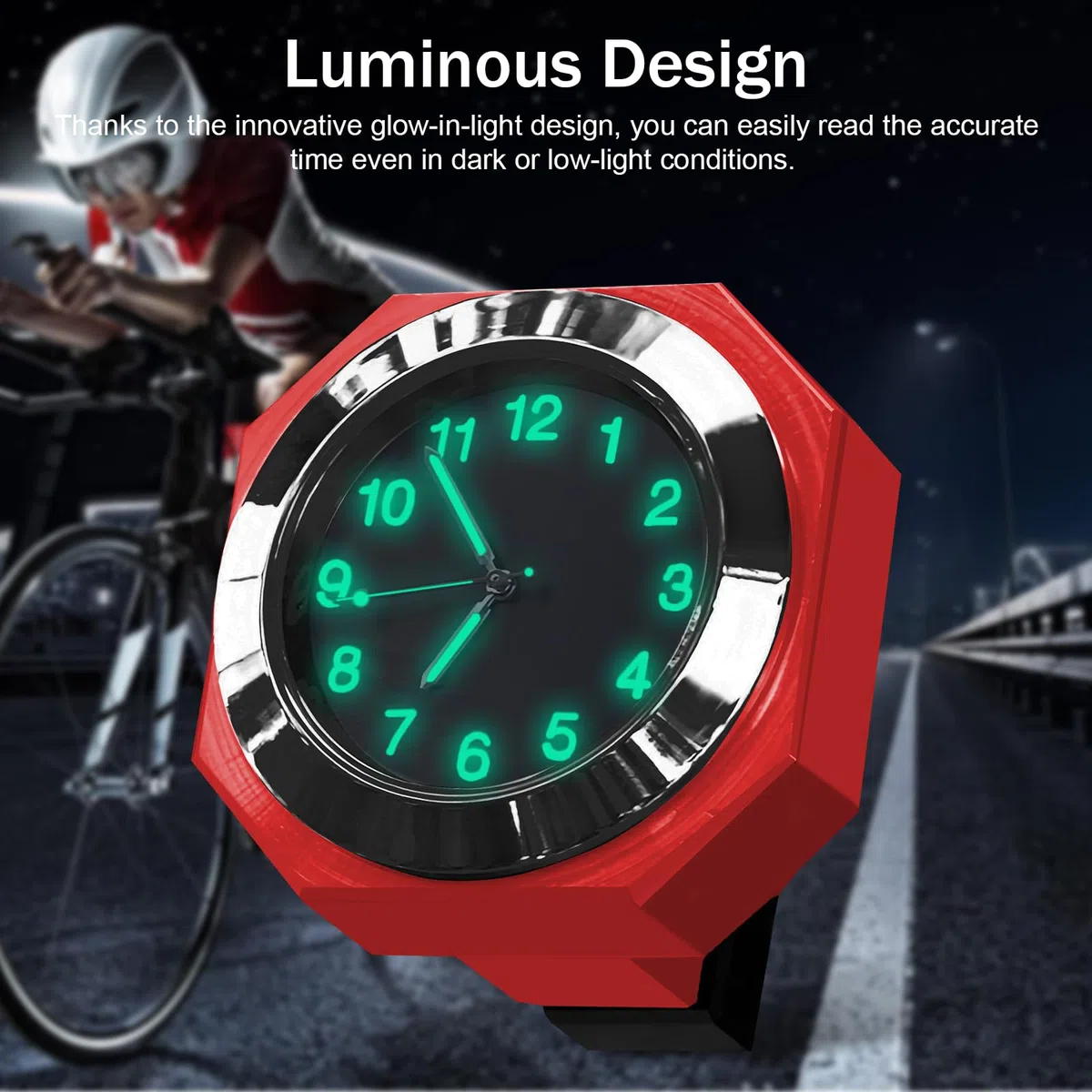 Reloj de motocicleta resistente al agua, reloj de moto luminoso, relojes de motocicleta para manillar, reloj de motocicleta, accesorios de bicicleta, diámetro 22-26 mm - rojo