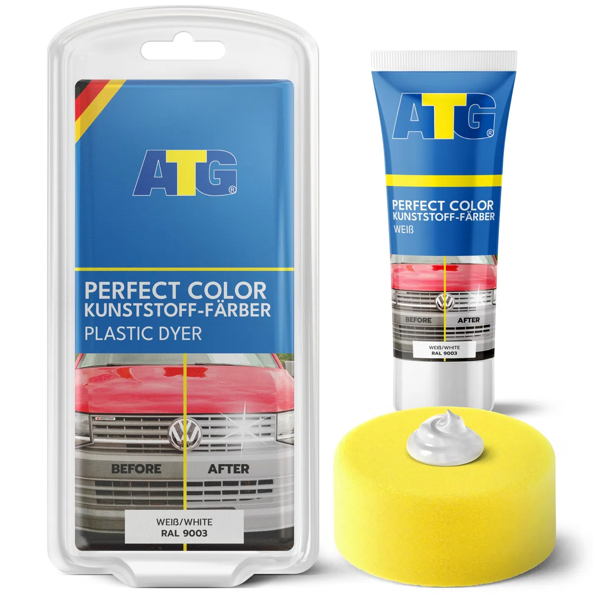 ATG® Abrillantador Blanco para plásticos de Coche – Renovador Suave para Interior y Exterior de Autos, Motos y Camiones – Devuelve el Color y el Brillo Original