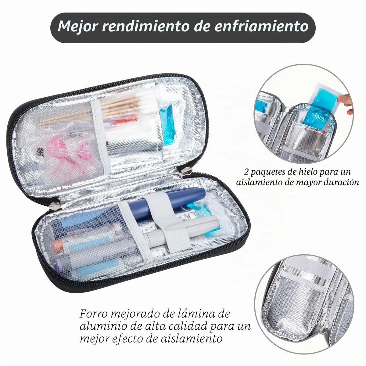 SUNMON Bolsa Térmica Insulina, Nevera Medicamentos Portatil con 2 Bolsas de Hielo Reutilizables, Estuche Insulina Frio, Nevera Insulina Viaje para Bolígrafos y Accesorios para Diabetes