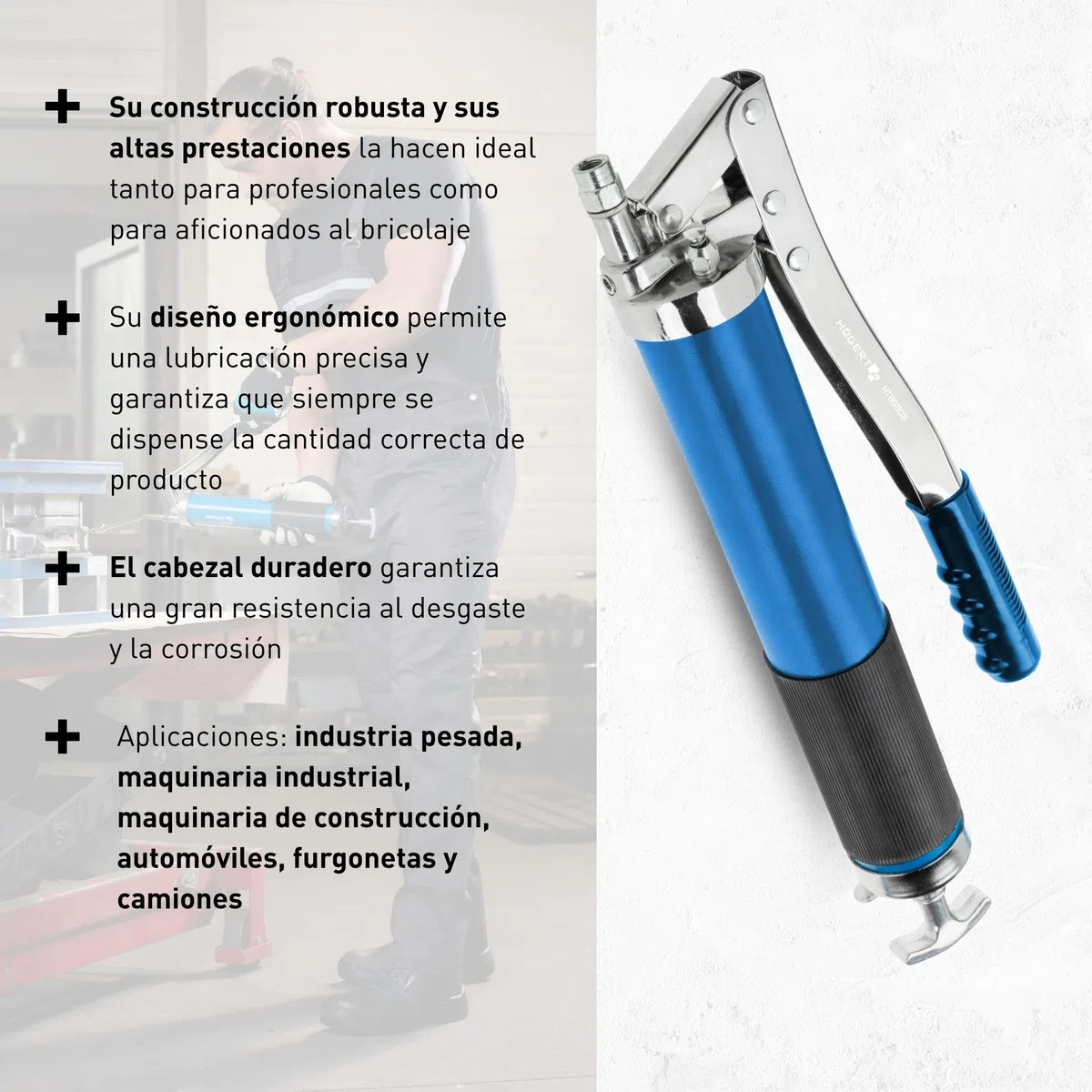 HÖGERT TECHNIK Pistola de engrase 10000 PSI, manual 600 g, con palanca y tubo de presión, dosificación precisa, manguera para lubricación sencilla