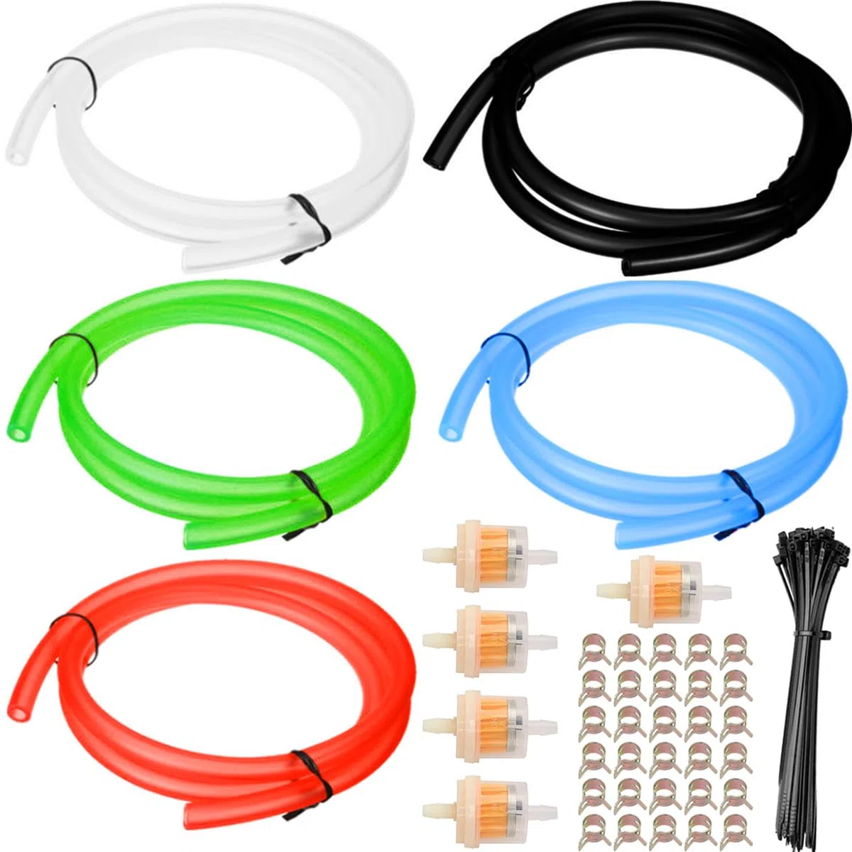 ZAMDOE Manguera de Combustible (5 Piezas * 1 Metro) Línea de Combustible de Goma para Motocicletas motosierras recortadoras (Negro/Rojo/Azul/Verde/Transparente) con filtros de Combustible