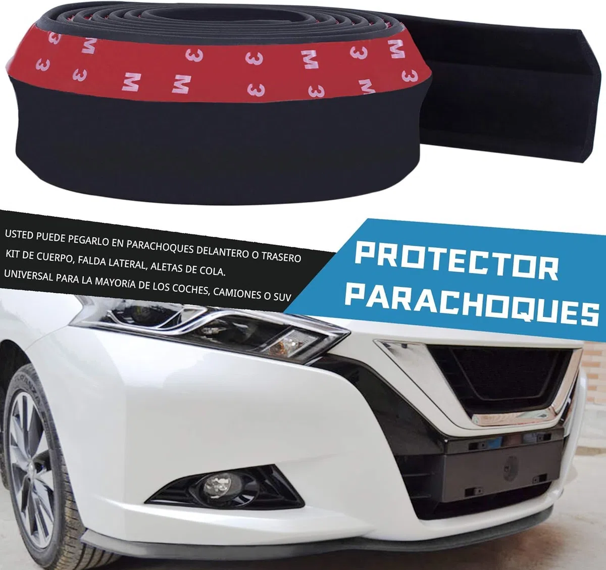 Lip Inferior Universal 2,5 m x 60 mm – Lip Frontal de Goma Flexible con Adhesivo, Antirroces, Parachoques Delantero, Acabado en Negro (Y-F605BK)