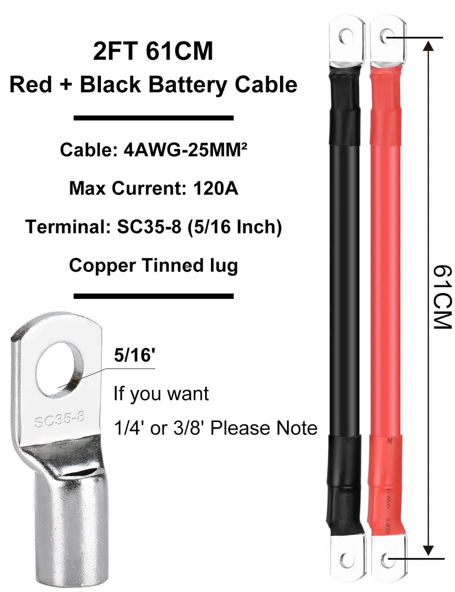DIHOOL Cable de batería 25mm2 M8 50cm 4awg Cable de Silicona Flexible Resistente al Calor