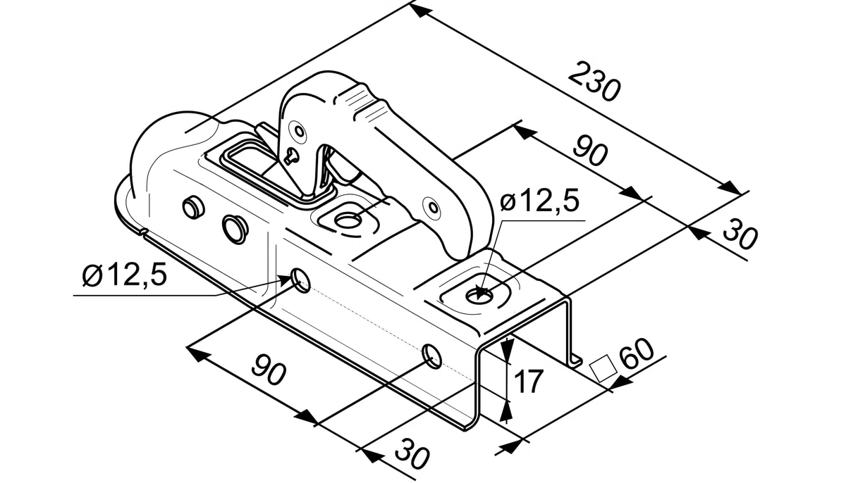 AL-KO Enganche de Bola AK7 para Remolque 750 kg, Cabezal de Enganche para Barra de Tiro Cuadrada 60 mm, Carga Vertical 75 kg, Acoplamiento galvanizado para Remolque Ligero