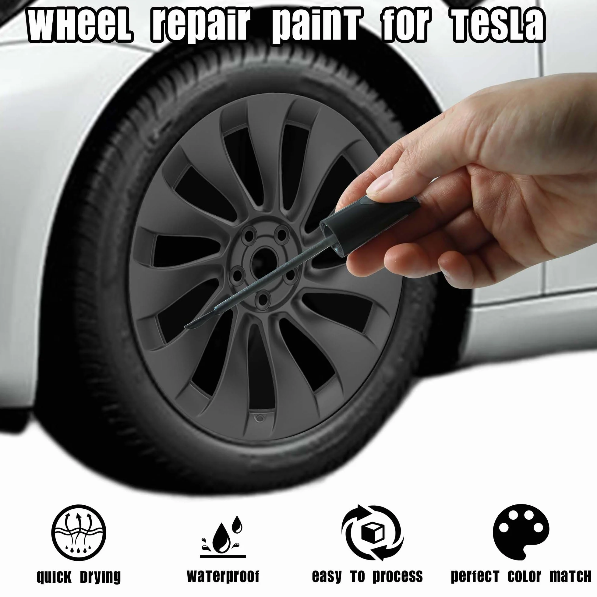 Pintura de Retoque para llantas Para Tesla Model Y Performance 21" Uberturbine Wheel Curb Rash Repair for Model 3 Uberturbine/Stiletto Wheels, Gunpowder