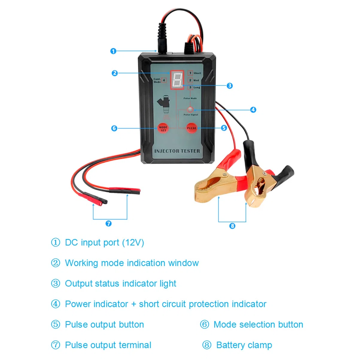 Shkalacar 12V/5V Probador de Inyector de Combustible y Adaptador, Kits de Herramientas de Limpieza DIY para Diagnóstico de Limpieza de Inyectores