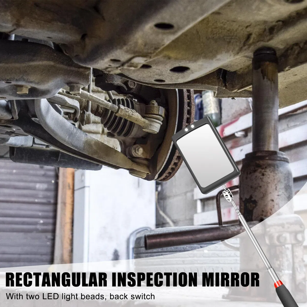 Juego de 6 espejos de inspección retráctiles retráctiles, juego de herramientas magnéticas telescópicas con lámpara LED, espejo de inspección cuadrado redondo, mango telescópico giratorio 360