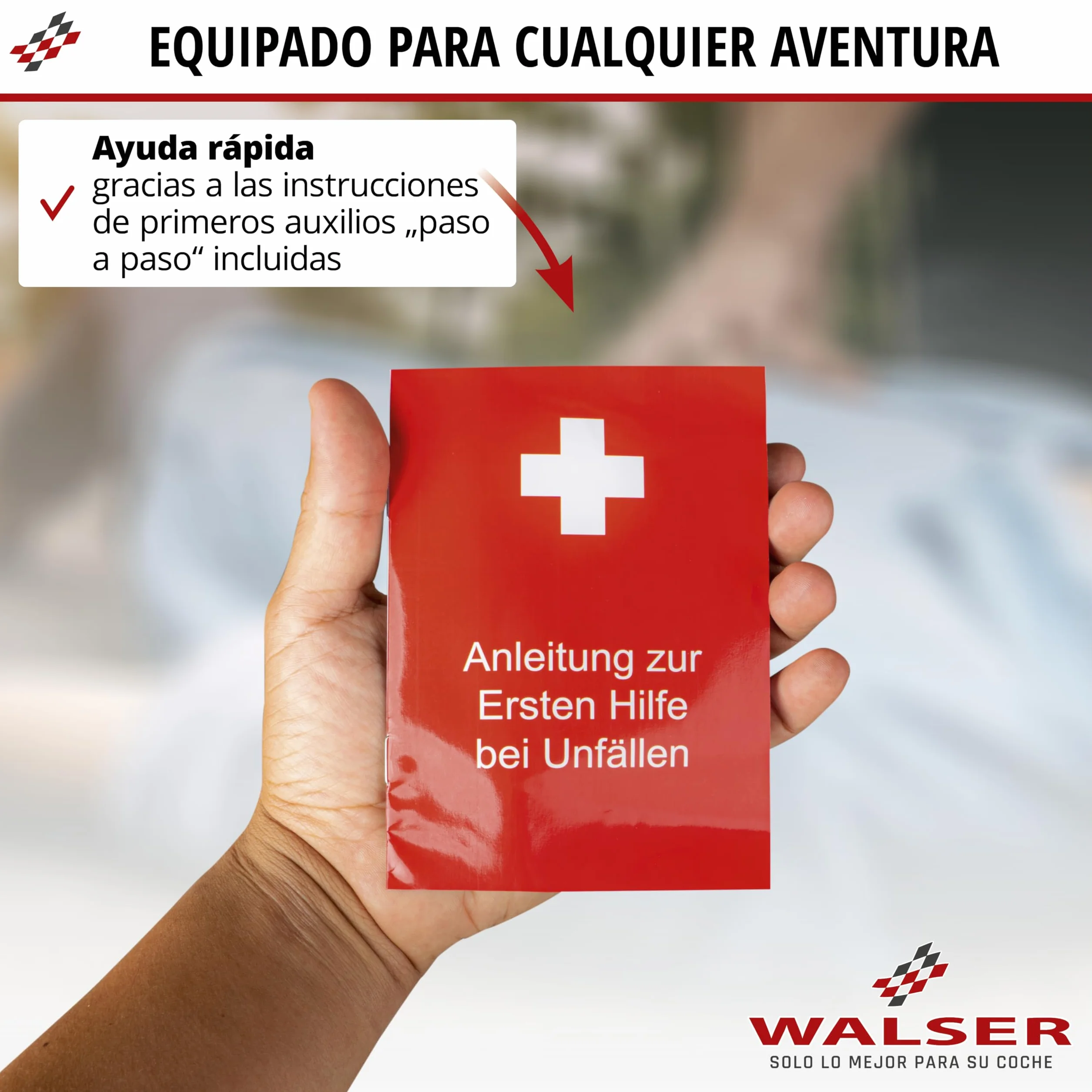 WALSER Bolsa de primeros auxilios para coche 2026, kit de primeros auxilios, bolsa de primeros auxilios DIN 13164:2022, kit de primeros auxilios rojo 44283