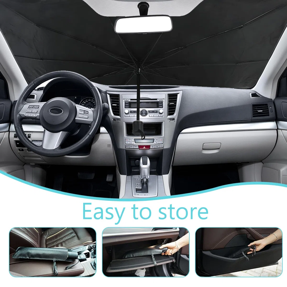 Parasol Coche Delantero 140 x 80 cm, Parasol Coche Paraguas Plegable, Parasol del Parabrisas Delantero, Auto Parasol Accesorios, Protección UV y Solar, para Mayoría de Coches SUV Camiones