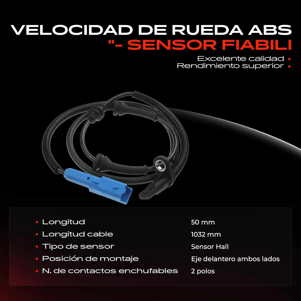 Frankberg Sensor de velocidad de ruedas Sensor ABS 2 Polos Compatible con 207 CC WD 2008 I CU 207 WA WC C3 II SC 207 SW WK Replace# 96550678