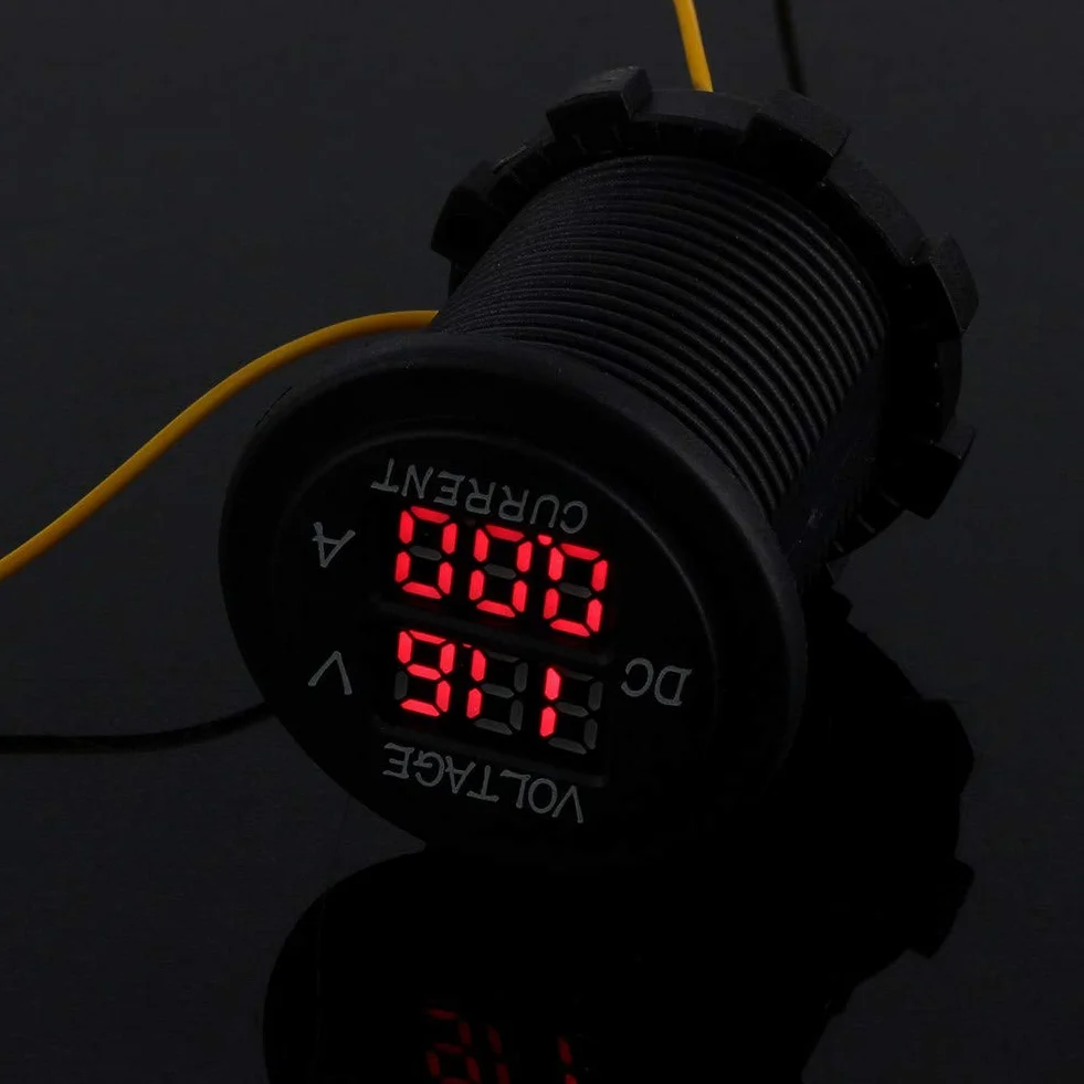 Voltímetro para automóvil Amperímetro 12-24V LED dual Voltímetro digital Amperímetro Voltaje Pantalla LED roja para automóvil Moto Barco Medio ambiente Nylon