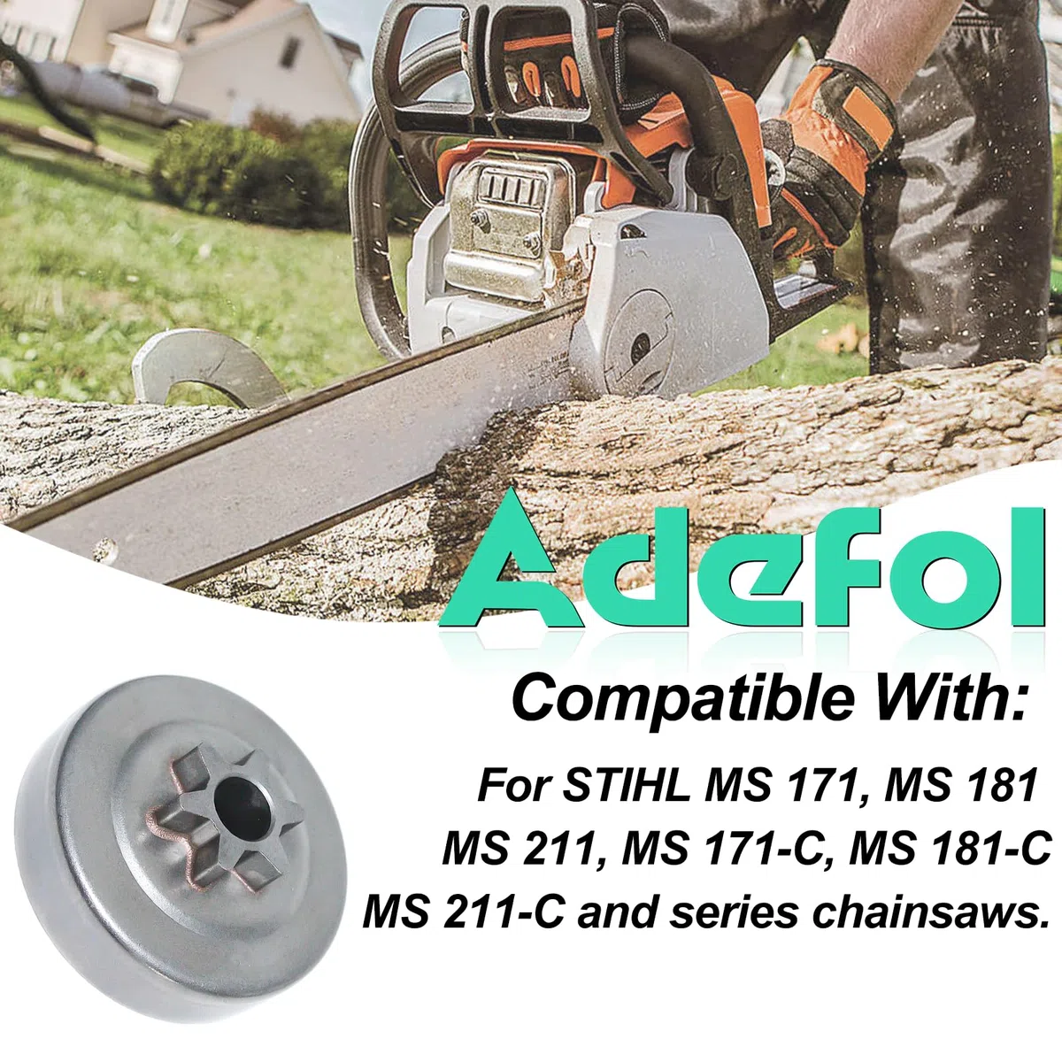 Piñón Kit para Motosierra STIHL MS211 MS181 MS171, ADEFOL Embrague Tambor + Rueda Dentada + Bujía + Cojinete + Engranaje Helicoidal + Arandela Recambios Repuestos 8 in 1