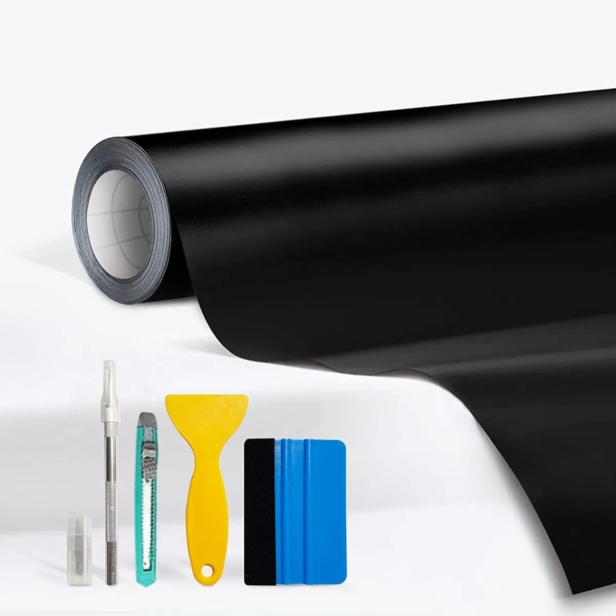 CompraFun Vinilo Negro Mate, Vinilo para Coche 300 x 30cm, Película Pegatina Adhesivo Impermeable sin Burbujas, Protección para Interior Exterior de Coche Moto Bici, con Accesorios