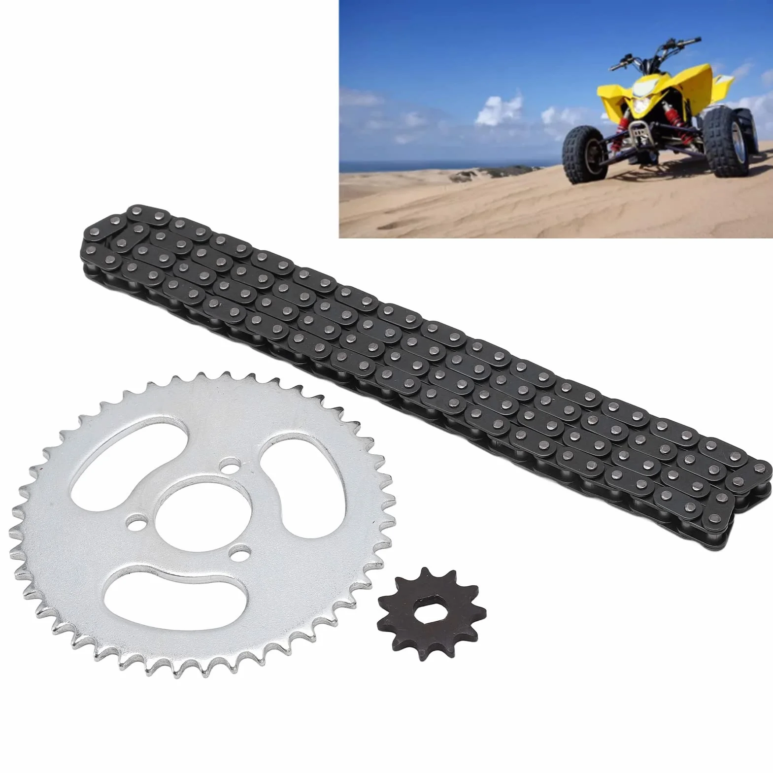Yosoo Health Gear Kit de Cadena de Piñón de Repuesto, Kit de Piñón de Cadena T8F, Cadena de Piñón Delantero y Trasero T8F, Juego de Cadena de Engranajes T8F de Alta Potencia para Karts