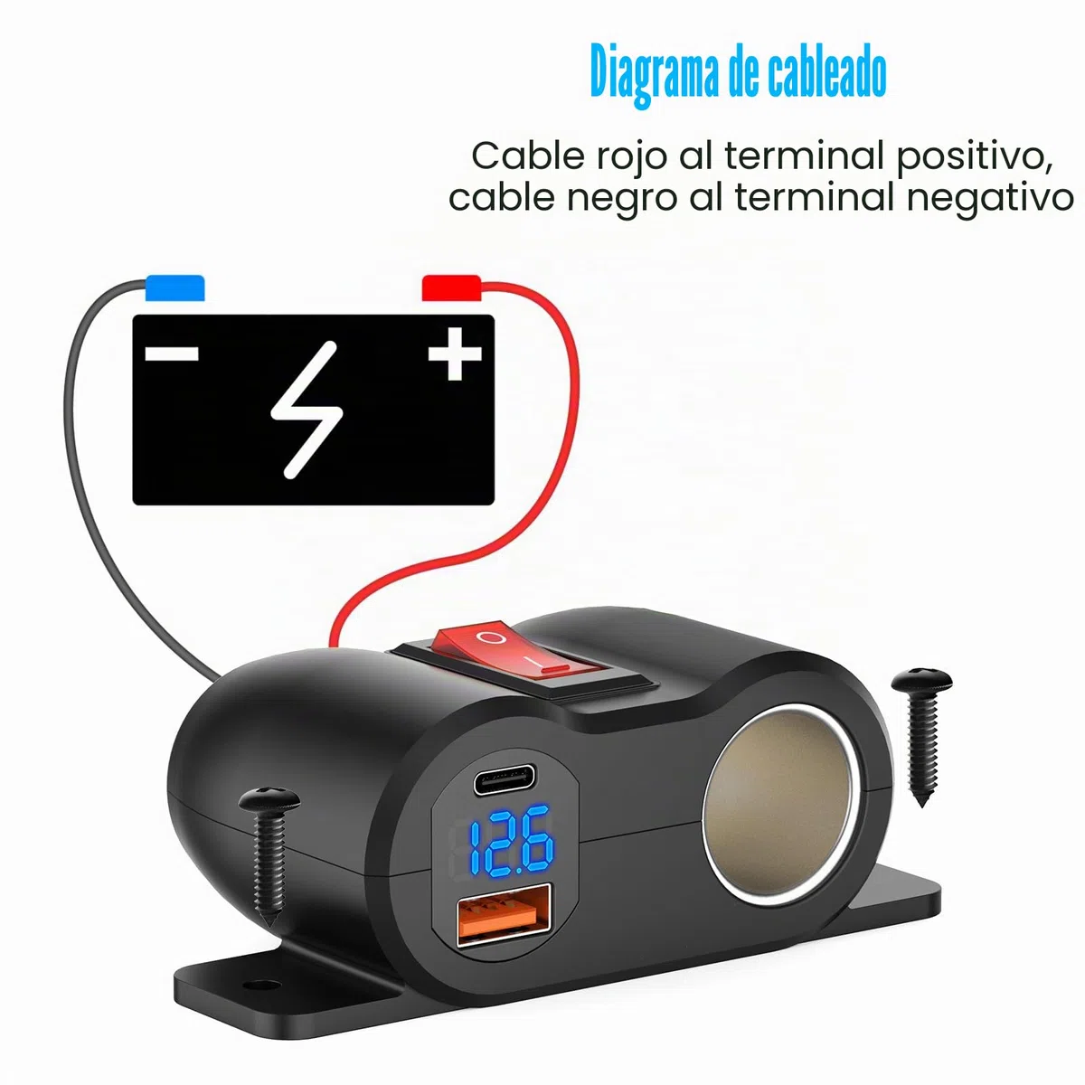 Panel de Línea de Premontaje 2 en 1 Toma USB 12V Toma de Mechero, PD 30W y QC3.0 Cargador de Puerto USB de Coche con Voltímetro LED, Adaptador Enchufe 120W con Interruptor Para Coche Barco Marina
