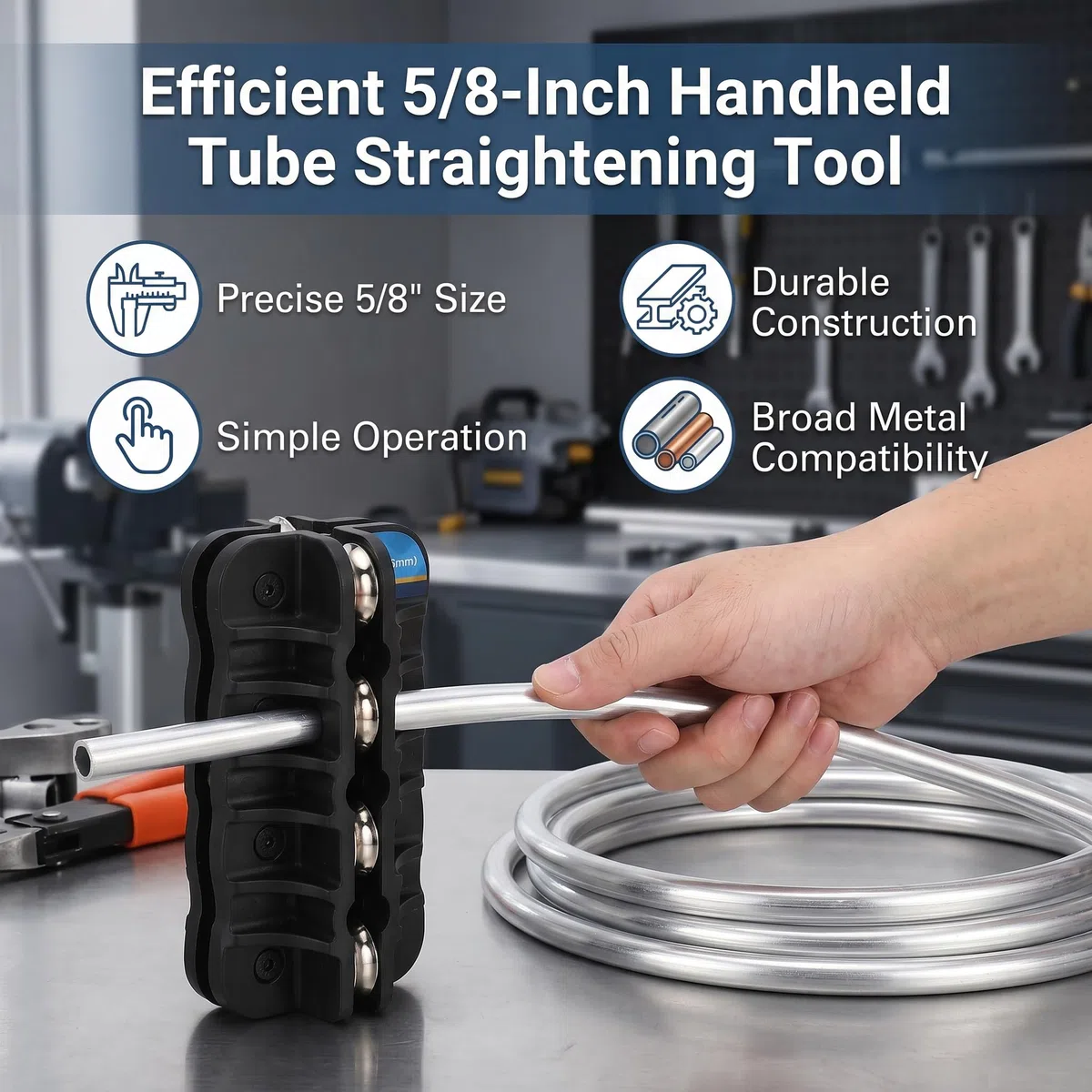 Enderezador de Tubos, Enderezador de Tubos Manual de 5/8 pulg., Herramienta para Enderezar de PVC y Aluminio, para Líneas de Freno y Líneas de