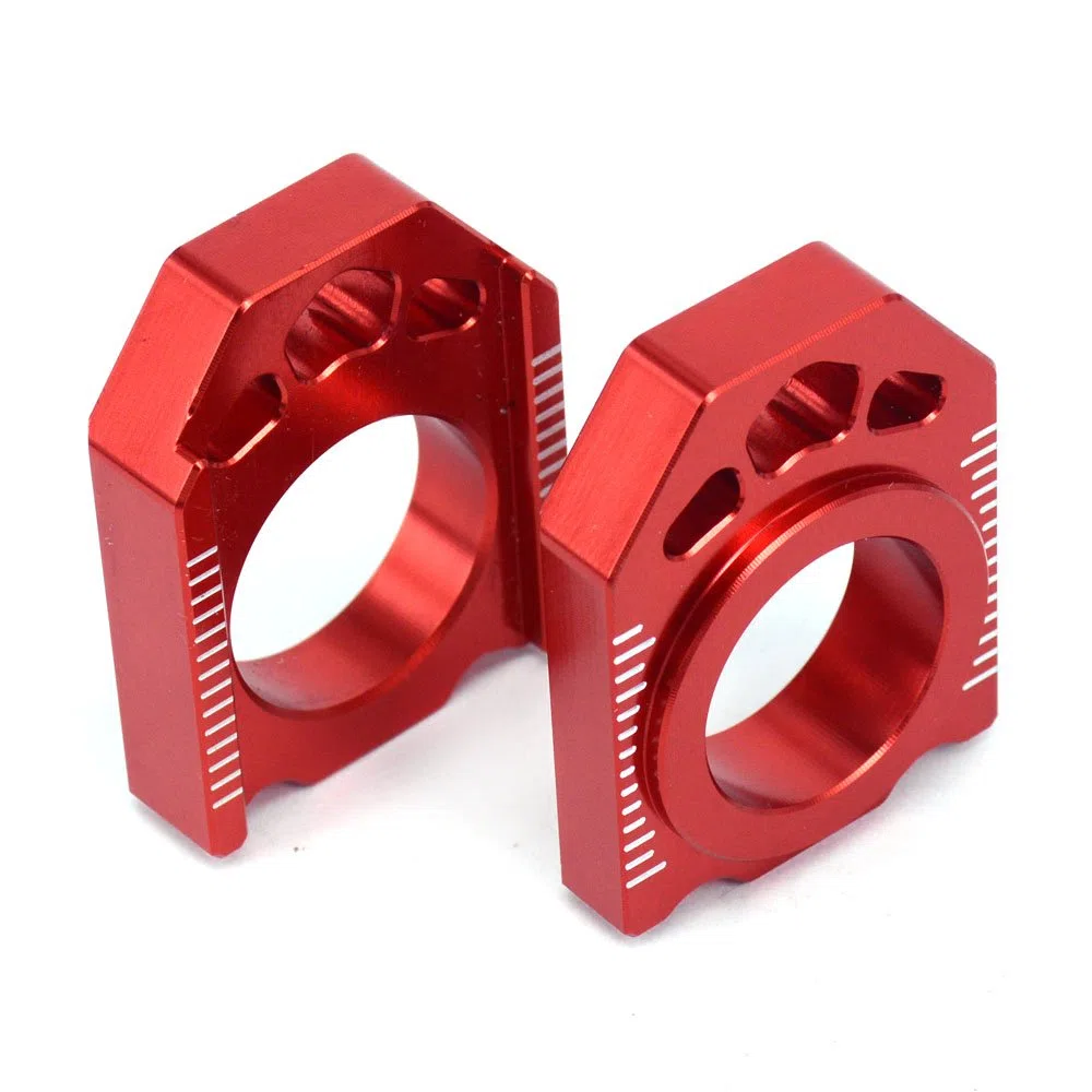 JFG RACING Ajustador de cadena de bloques de eje trasero de motocicleta para CR125R CR250R CRF250R CRF450R CRF250X CRF450X CRF250RX CRF450RX CRF450L CRF450RL Rojo