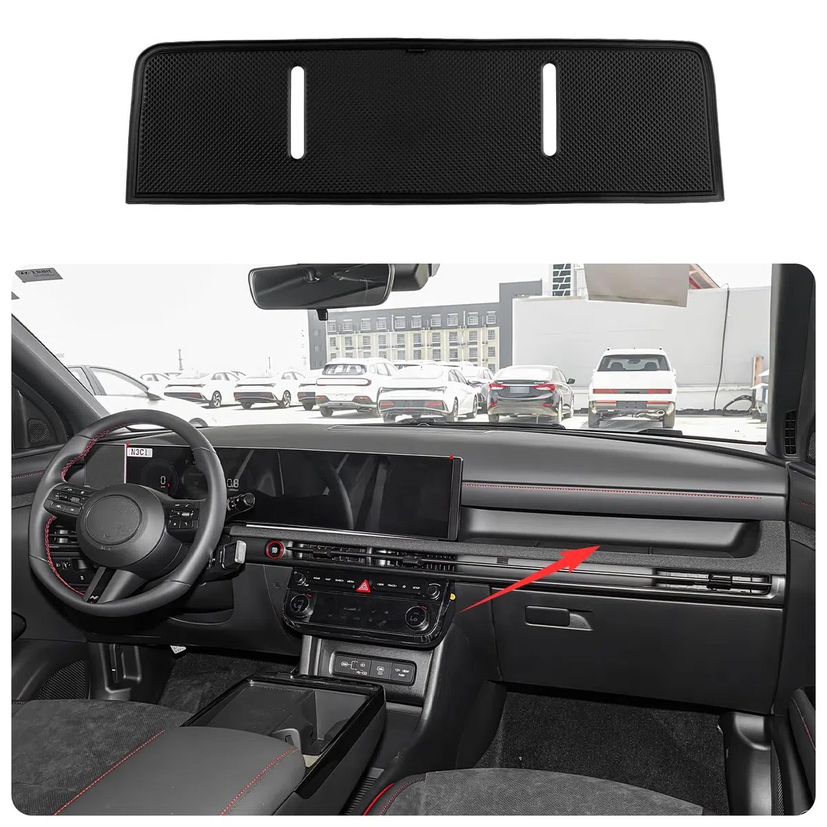 KUNGKIC Accesorio para Hyundai Tucson 2025 Alfombrilla antideslizante para reposabrazos del asiento del pasajero, bandeja de silicona con almohadillas antideslizantes, 1 pieza (con borde negro)