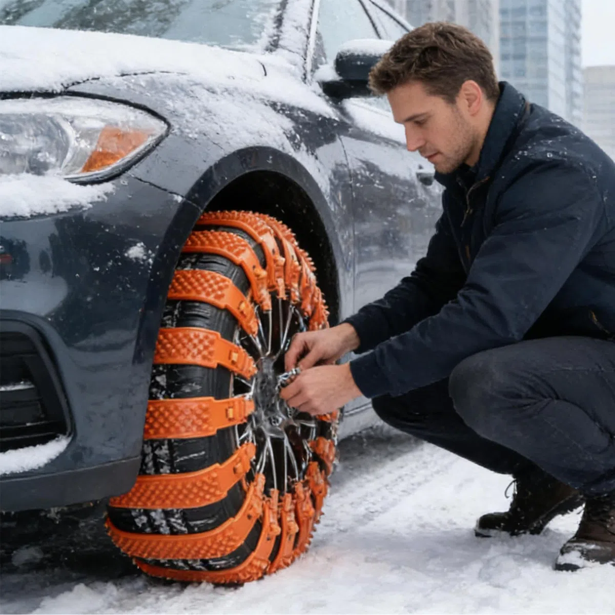 10 cadenas antideslizantes para la nieve para coche, cadenas de neumáticos ajustables antideslizantes con cremallera, correas antideslizantes de PVC para la mayoría de los vehículos en nieve, barro 86