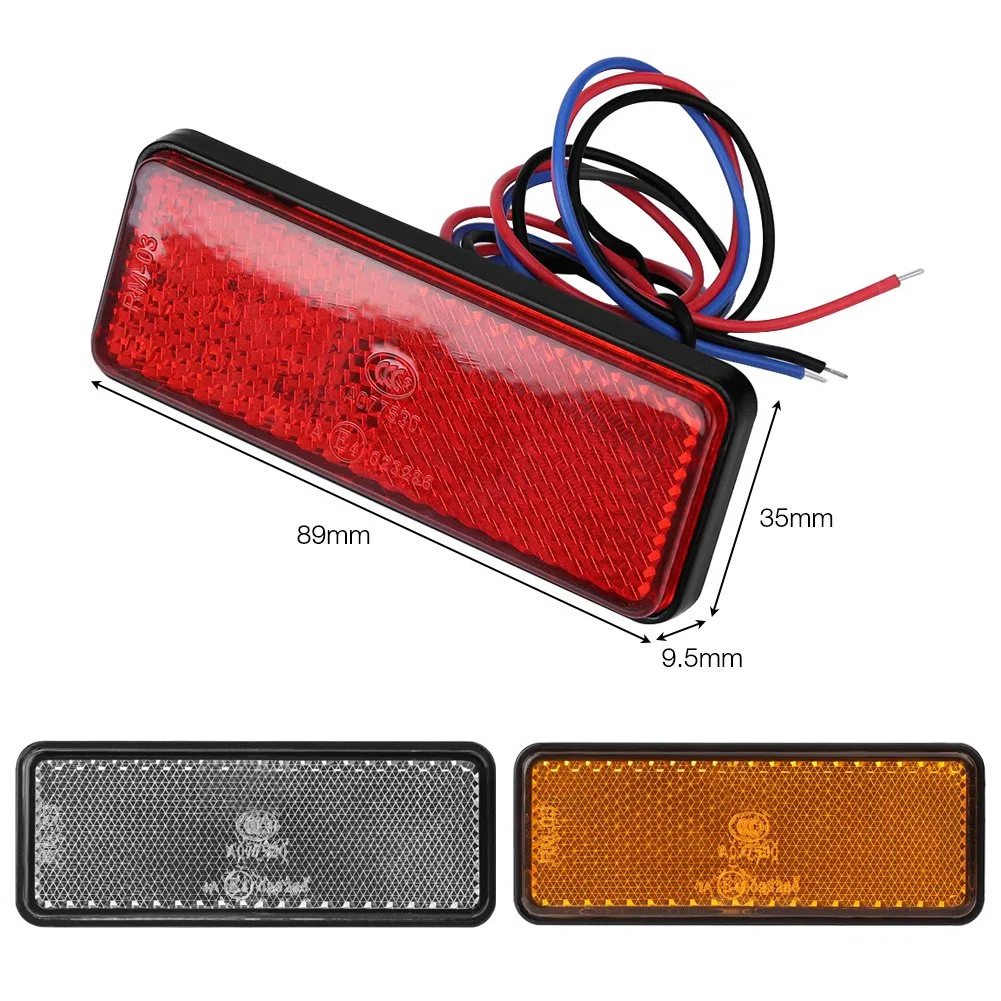 12V 2.3a Rectángulo LED Reflector Luz Trasera de Freno Lámpara de Parada Universal para Motocicleta Scooter Ciclomotor (SMD LED 24 Piezas por Lámpara)(Luz roja de concha roja)