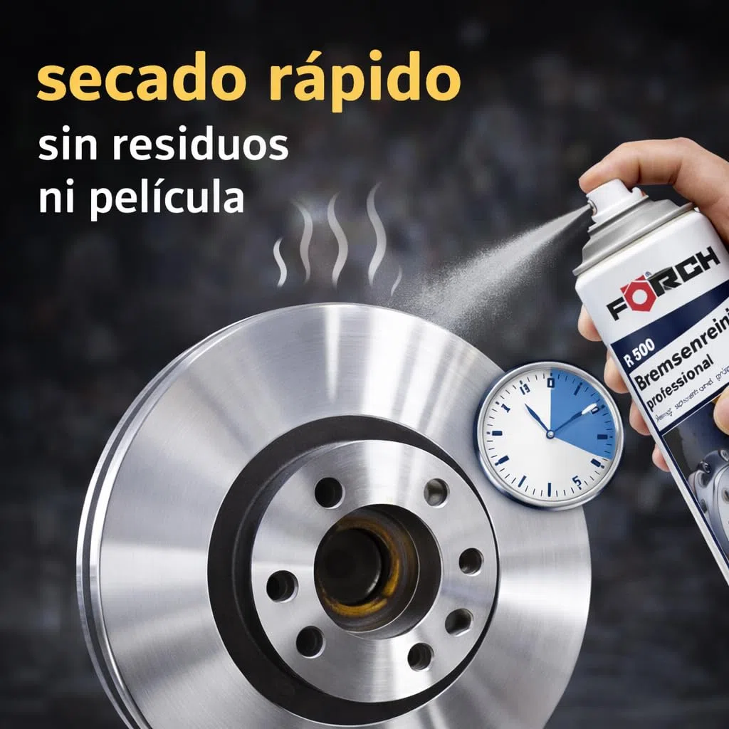 FORCH Limpia Frenos Profesional en Spray – R500 500 ml – Desengrasante Potente, Secado Rápido, Sin Residuos para Discos, Pastillas y Componentes Mecánicos (4)