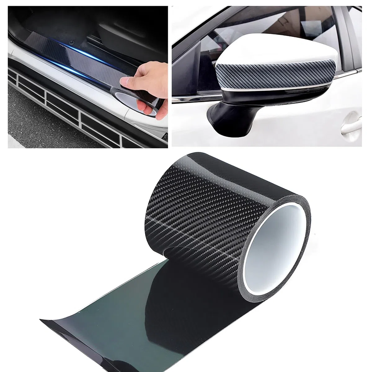 Tiras de Fibra Carbono Autoadhesivas, película Protectora antiarañazos para Coches, fácil instalación en Puertas, maleteros y Parachoques — fit for la mayoría automóviles, SUV Camiones