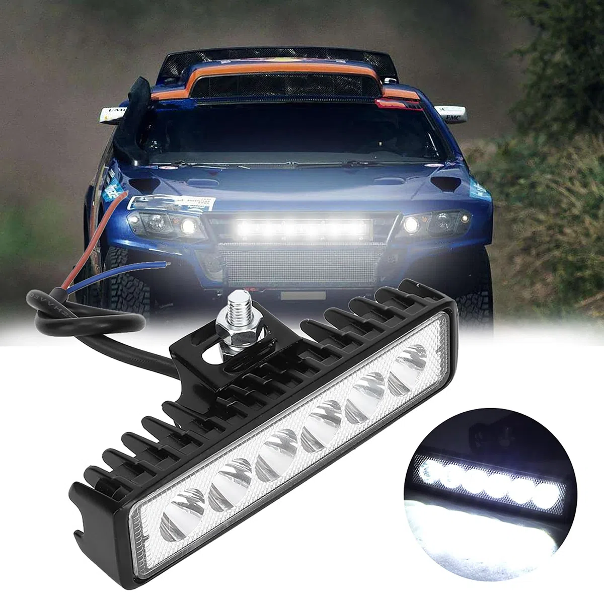 18W Barra Luz LED, Akozon 12V 6 Faro Trabajo Foco Proyector Coche Lámpara de Trabajo Luz Diurna Modificación del vehículo IP67(Negro)
