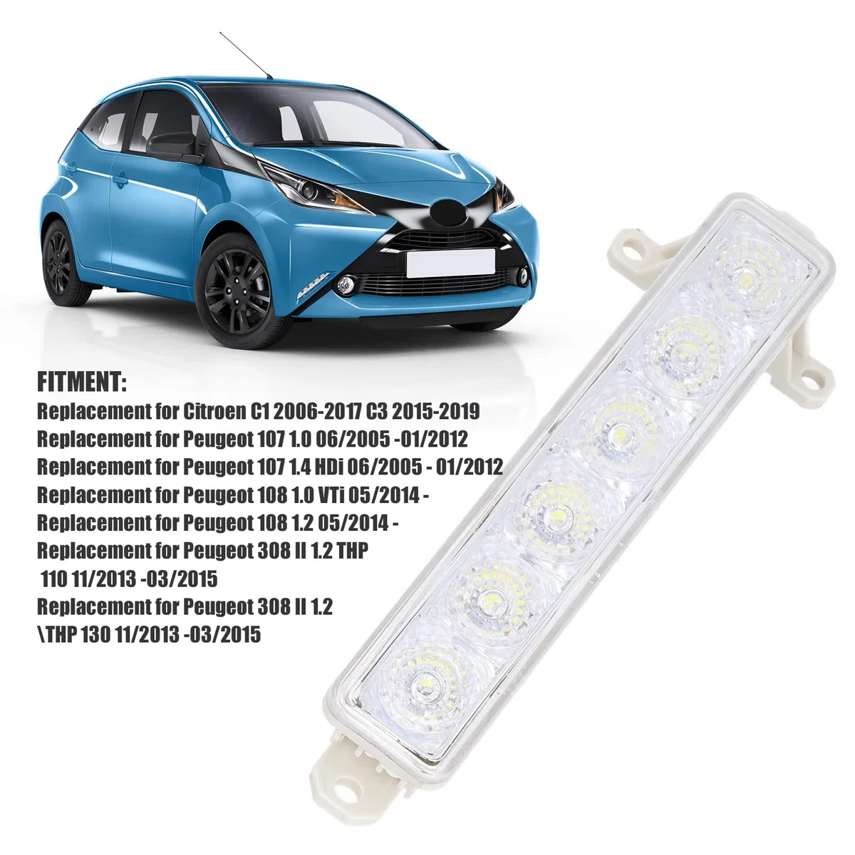 Reemplazo de Luz Diurna LED Superbrillante 30-SMD para Citroen C1 2006-2017 C3 2015-2019, para107108308, Resistente a la Intemperie para una Conducción Segura