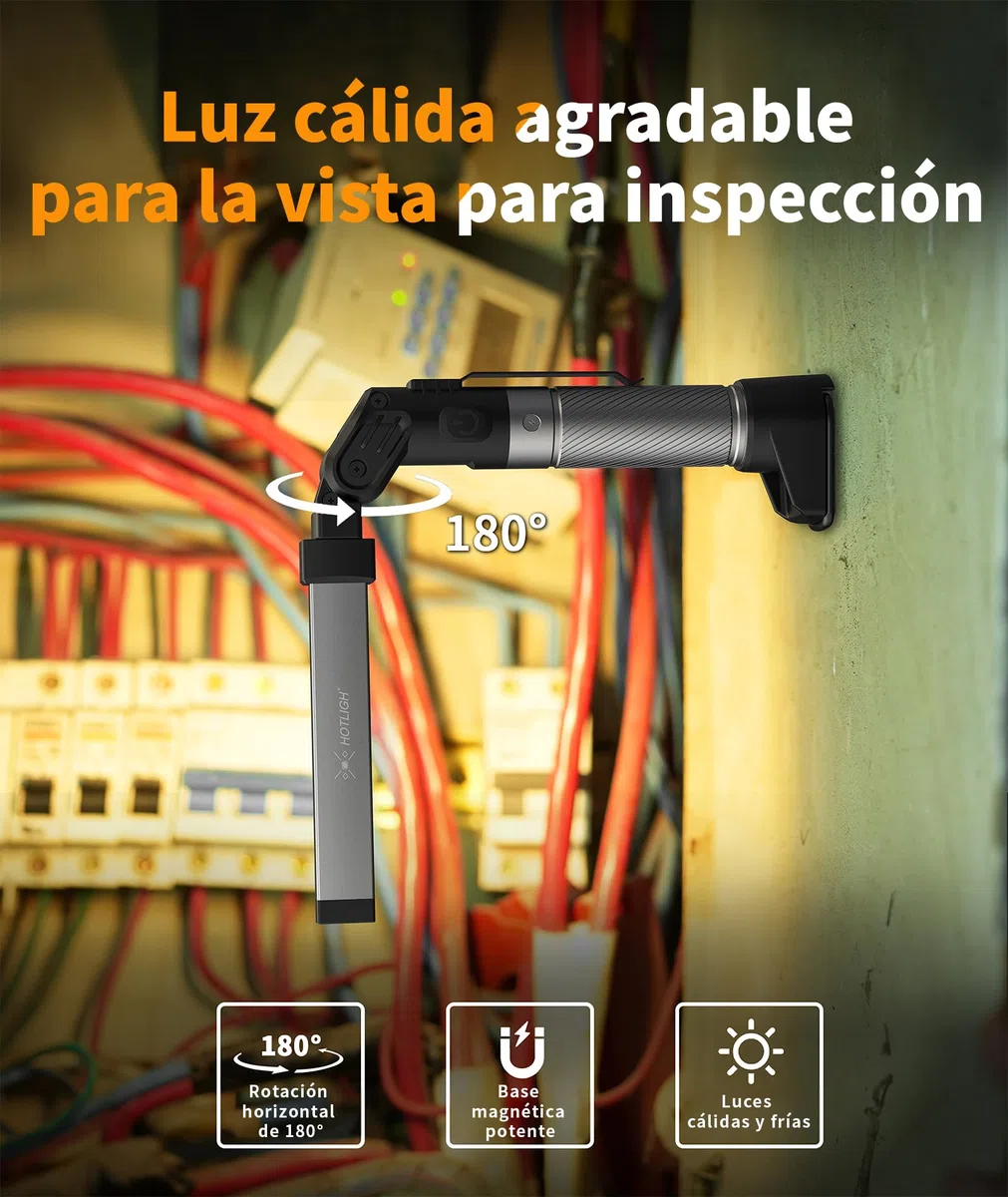 HOTLIGH Linterna Taller - 800 Lúmenes Linterna LED Recargable con Diseño Plegable Multifuncional, 2200 mAh Luz Portatil LED Bateria, 3 Modos de Iluminación Luz Recargable, 1 Paquete