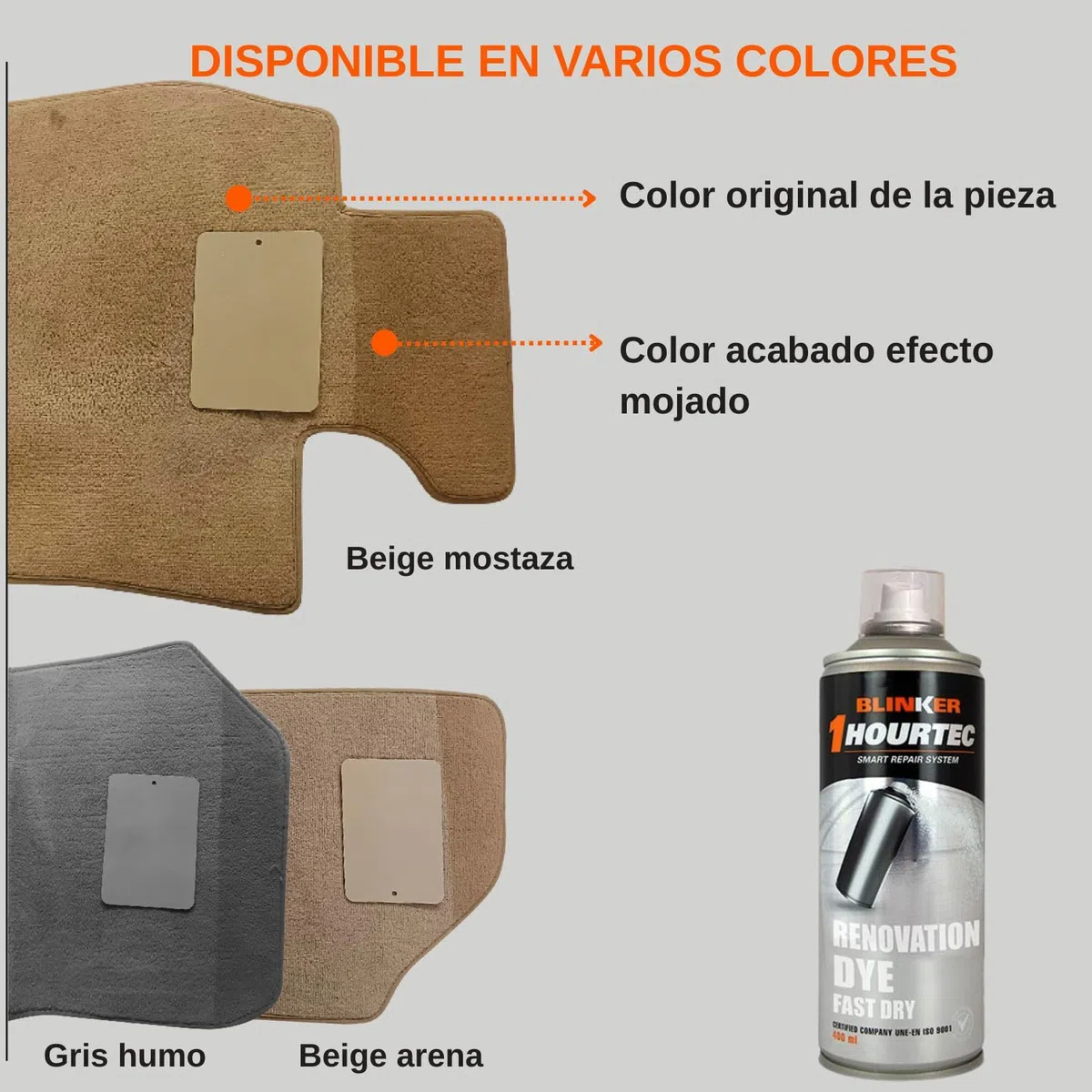 Blinker - Pintura Spray para Textiles - Tinte Colorante Restaura y Revitaliza Alfombrillas Tapizado Textil Moquetas - Adhesión Duradera Secado Rápido - Color Negro - 400ml