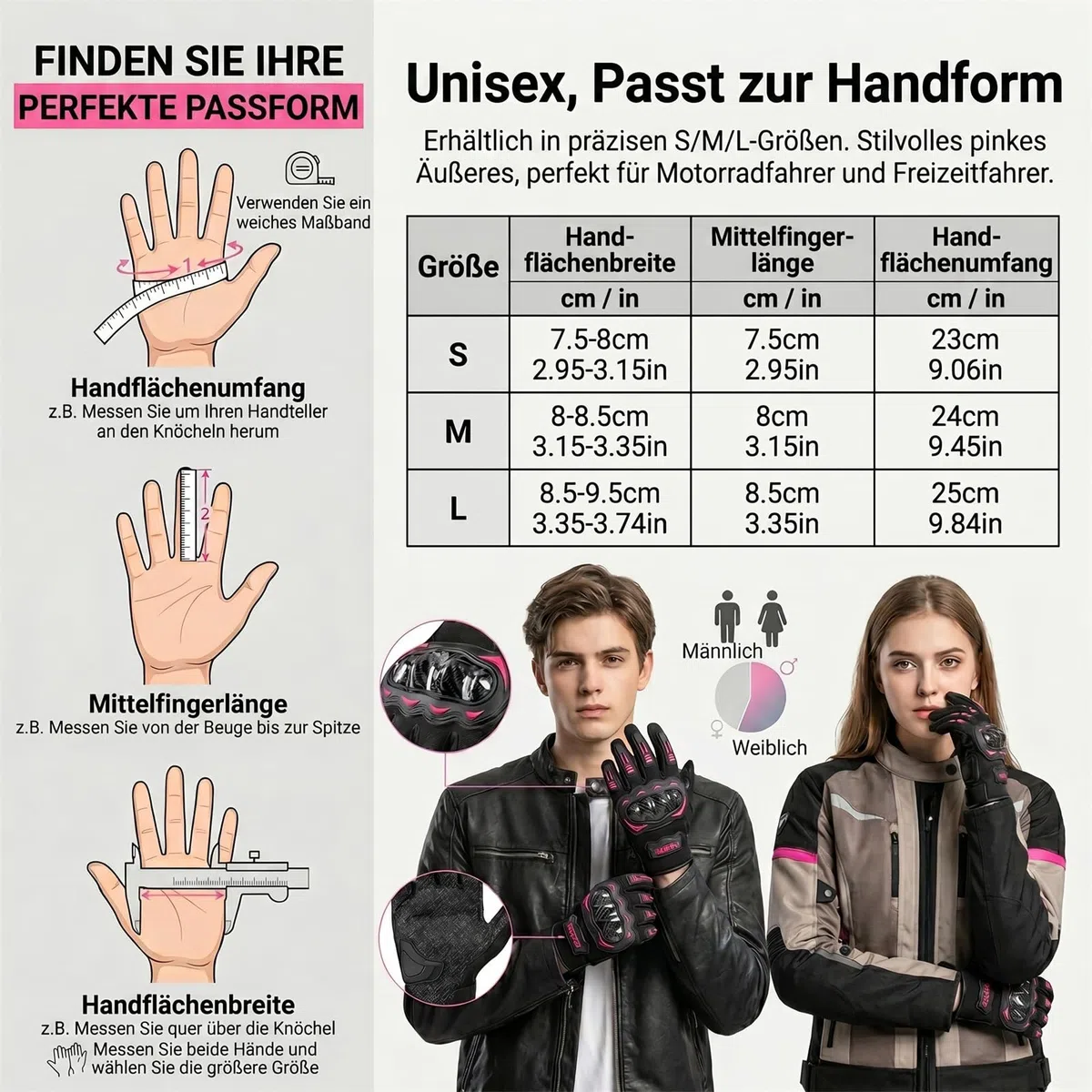 Guantes de Motocicletas de Verano, Guante de Motocross de Mujeres, Estuche Duro Anti-Caza/Pantalla táctil/Fibra de Carbono para Moto, Ciclismo, conducción