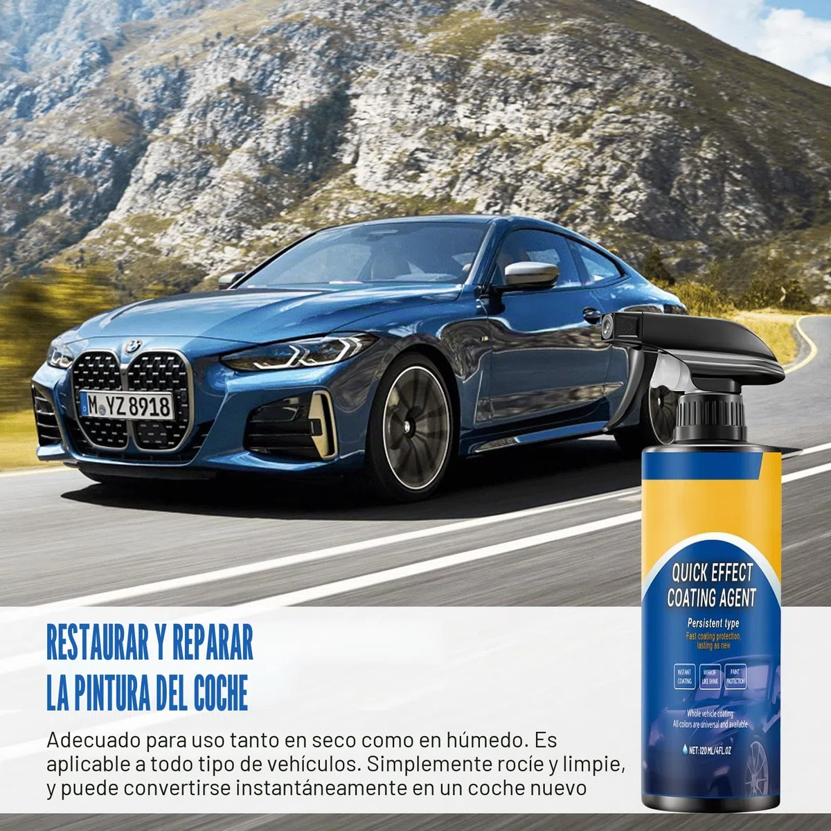 Agente de recubrimiento de efecto rápido para coche, el spray de recubrimiento cerámico de alta eficiencia, agente de recubrimiento en spray 3 en 1 spray de recubrimiento de alta protección para coche