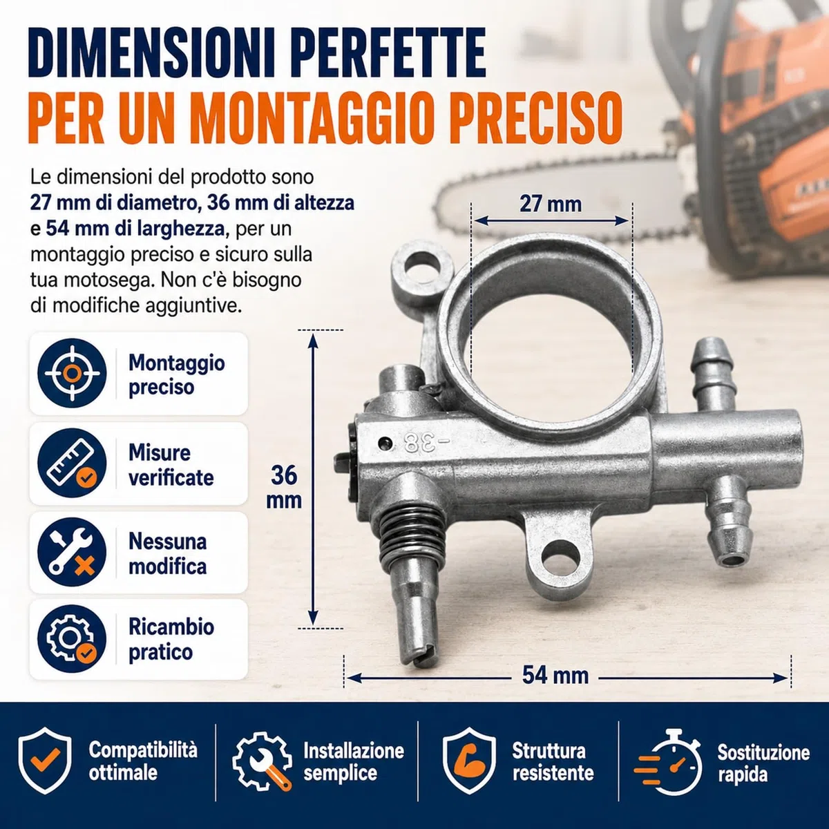 Bomba de aceite de cadena de tornillo para motosierra – Se adapta a 25 cc/38 cc – Compatible con Husqvarna, EFCO, Oleo Mac, y otras marcas – Fácil instalación – Alta calidad