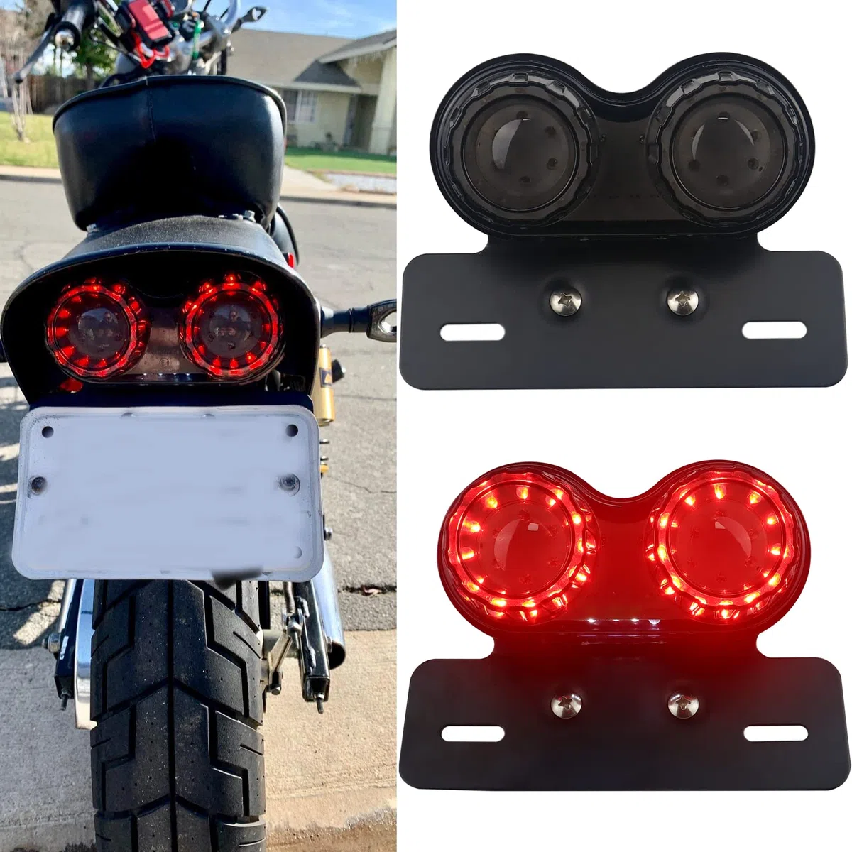 Universal 40 LED Doble Luz Trasera de Moto Luz de Freno,Indicadores de señales de Giro Lámpara de Funcionamiento con Soporte de placa de Matrícula para Street Bike Dirt Bike