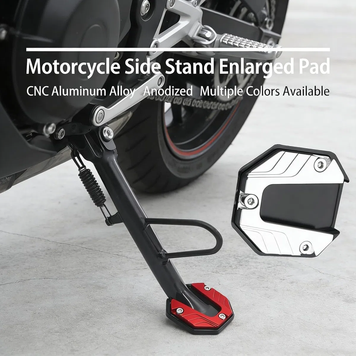 Extensor de Caballete Lateral Moto para AJP PR7 Adventure 650, Placa Ampliadora de Pie Base Antideslizante de Aluminio para Estabilidad al Aparcar,Normal-C/Red