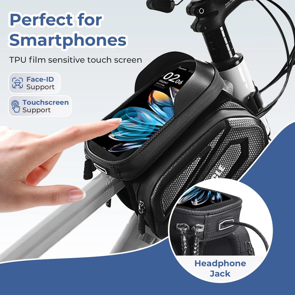Bolsa Móvil para Cuadro de Bicicleta, Bolsa Bicicleta Cuadro 2L Soporte Movil Ciclismo con Pantalla Táctil TPU para Smartphone de hasta 7'' para Bicicletas de Montaña y Carretera, E-Bike