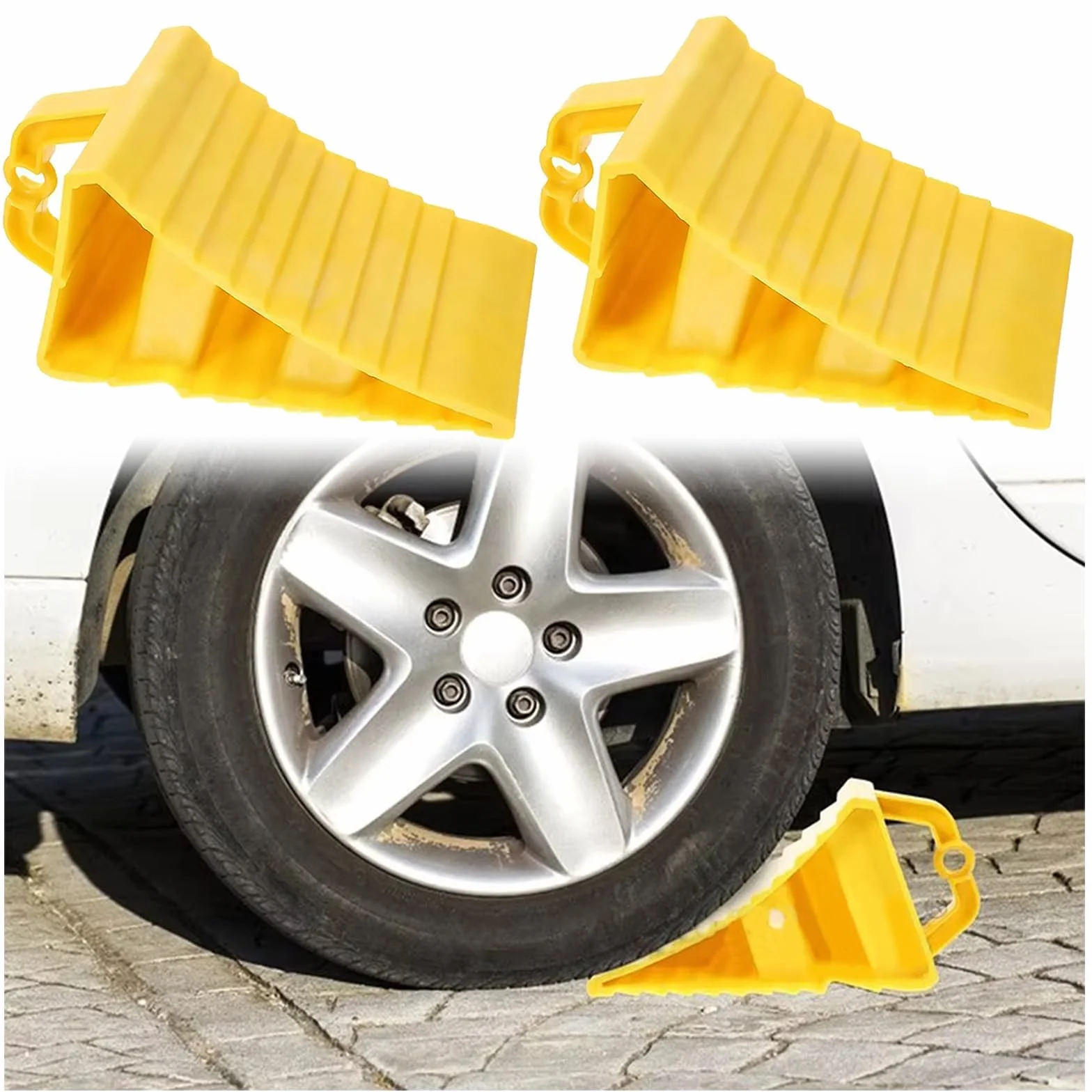 2 Piezas Calzo para Ruedas de Coche, 20 * 12 * 11 CM Cuñas de Ruedas, Calzos Coche, Cuñas De Freno, Calzos para remolques, Cuña Rueda Coche, para Coches, Remolques, Caravanas, Autocaravanas