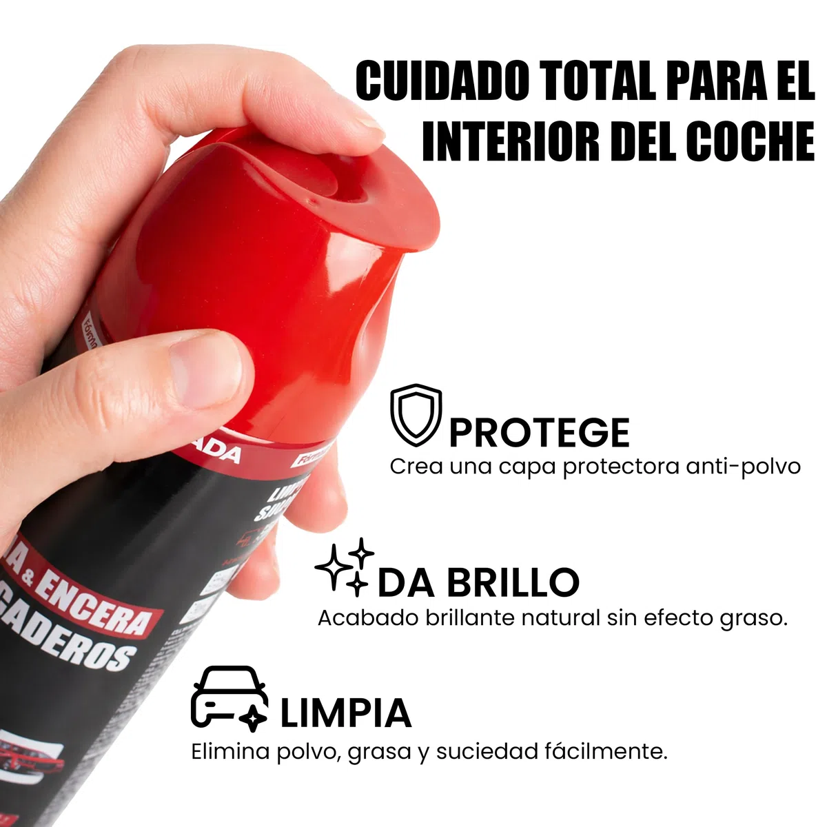 Limpiador Salpicadero Coche con Cera Spray – Limpia, Protege y Da Brillo Interior Auto – Antipolvo, Antigrasa, Aroma Coche Nuevo, Acabado Natural No Graso – Brillo Duradero hasta 28 Días