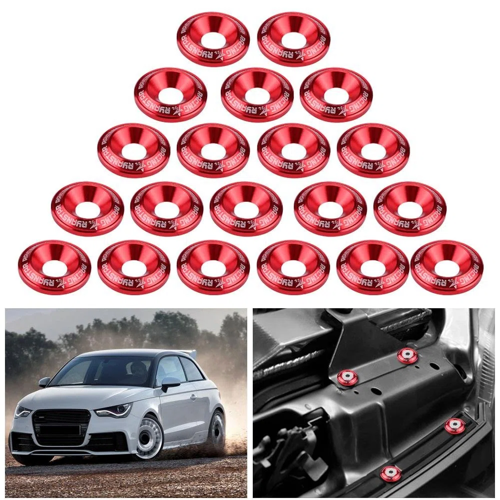 Fydun Kit de Tornillos de Aluminio, Tornillo de Arandela de Guardabarros, Kit de Arandela de Motor de Arandela Plana de Aluminio de 20 Piezas(Rojo)