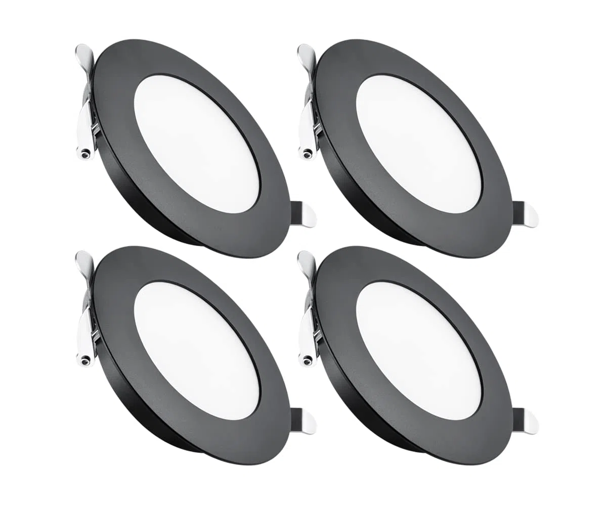 4 x Foco Empotrable Led Techo 12V Camper Redondo Downlight 4000K Blanco Neutral 3W 83mm 285lm Negro Agujero 64-74 mm para Muebles Barco Caravana Furgo Baño(sin transformador)
