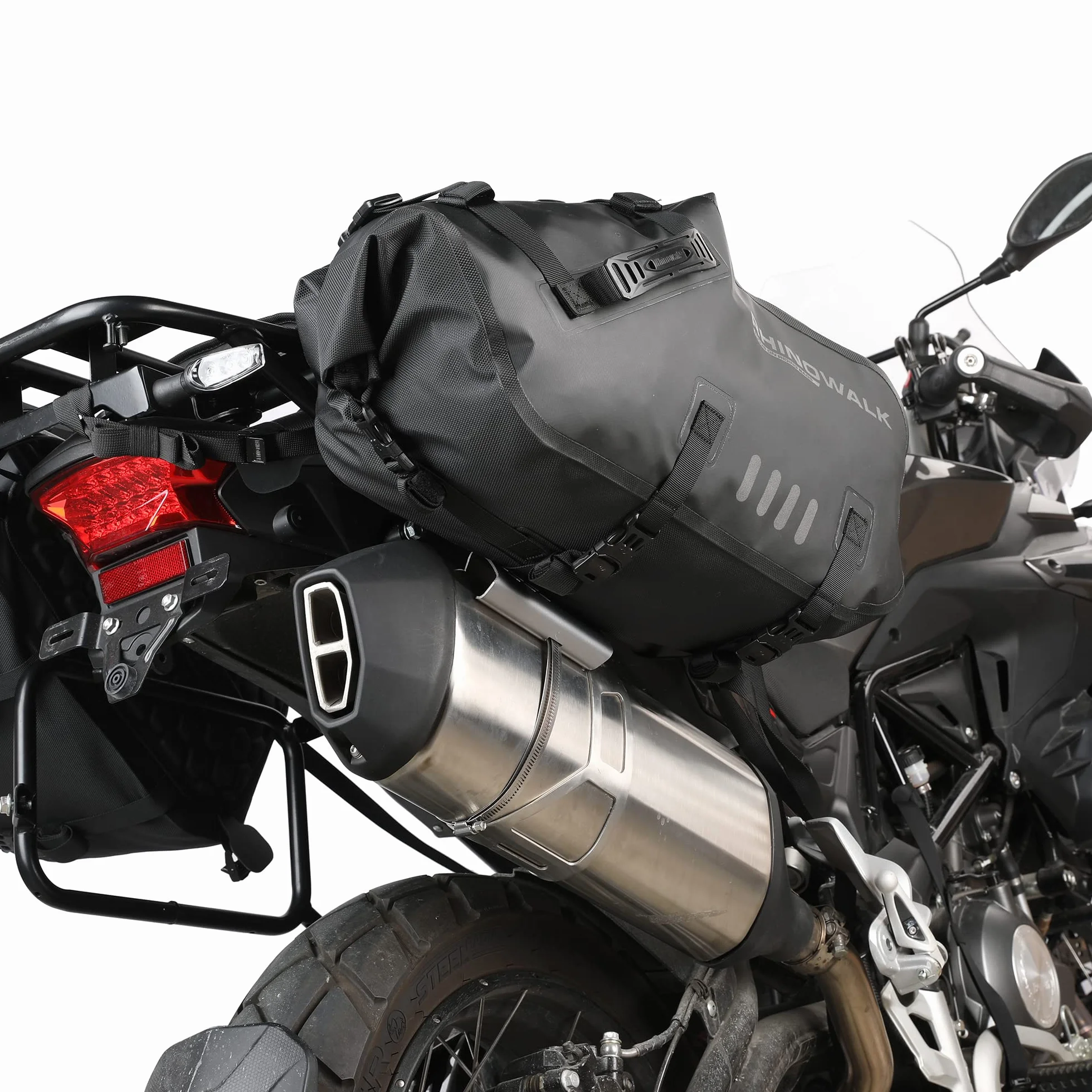 Rhinowalk Motocicleta Protector de Calor para Tubo de Escape, Cubierta de protección contra el Calor, Chapa de Escape cromada, protección contra el Calor