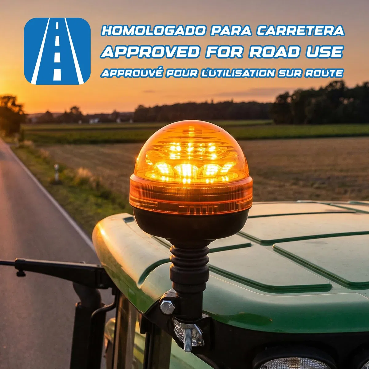 Ryme Automotive - Rotativo Ámbar LED Homologado R65, Señalización Emergencia LED R65 Base DIN Flexible para Tractores, Vehículos Agrícolas, Grúas