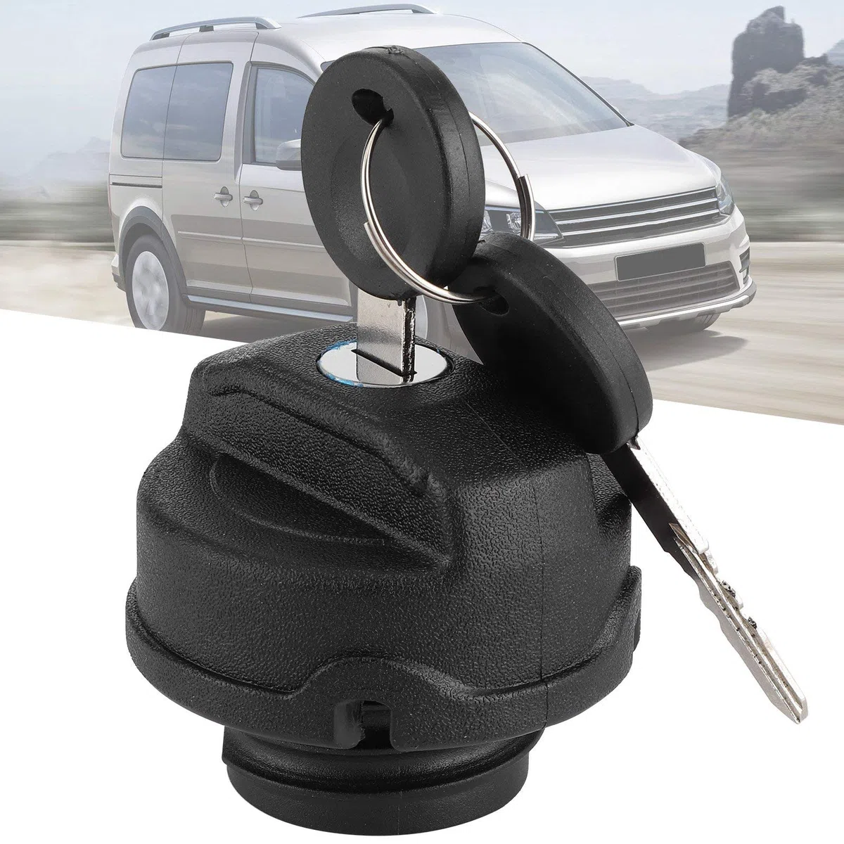 Tapa del tanque de combustible, tapa de llenado del tanque de combustible Tapa de bloqueo de gasolina ABS negra para/Caddy con 2 llaves