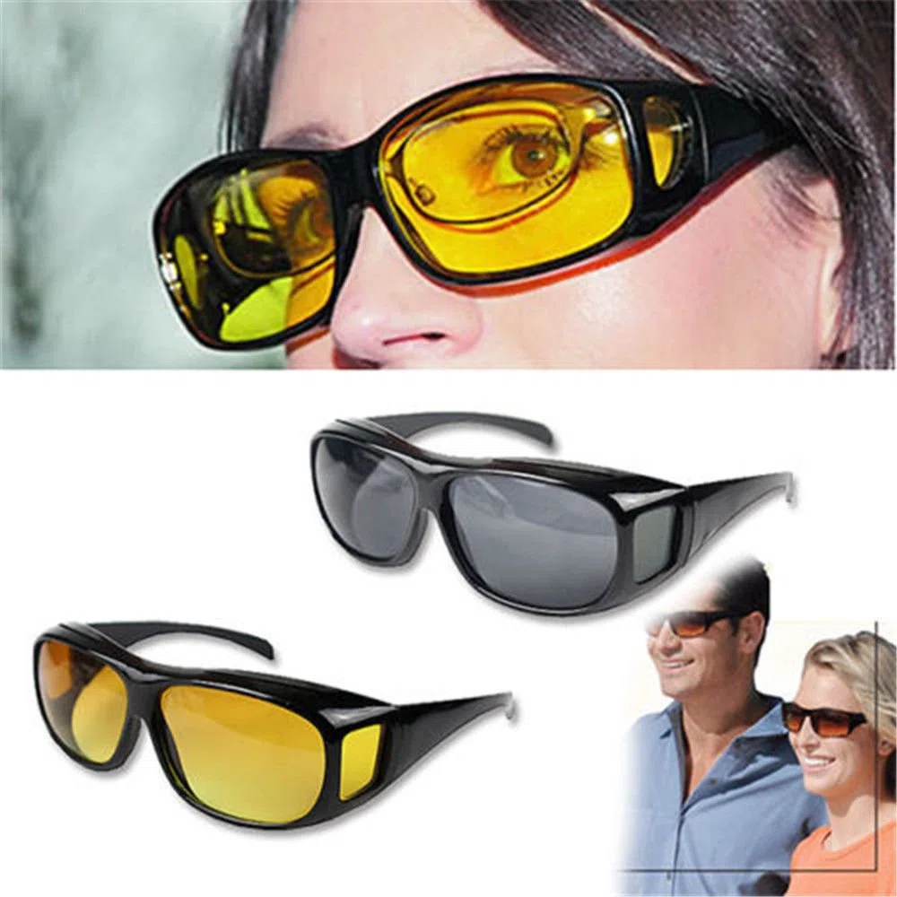 Boolavard 2-pack Juega gafas de visión nocturna para conductores de automóviles, para quienes usan gafas, lentes polarizadas tintadas, según la norma ISO, negro/amarillo