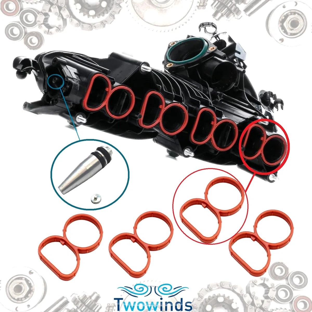 Twowinds - Tapón de Cierre para Anular Palomillas del Colector de Admisión 11618507239 Compatible con BMW E81 E87 E88 E82 E90 E60 - Motores N47-11617801438 - 4 Cilindros (lote de 1 tapón y 4 juntas)