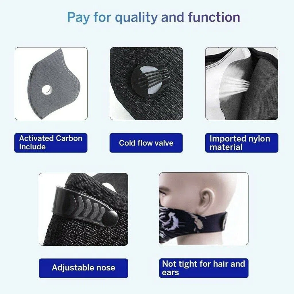Riloer Máscara antipolvo, máscara facial con filtro de polvo para ciclismo, motocicleta, motocicleta, bicicleta, máscara anticontaminación, filtro antipolvo de media cara, azul